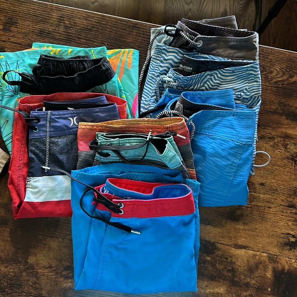 Volcom O’Neill & Hurley kids board shorts bathing suit swim trunks 7 pair boys
